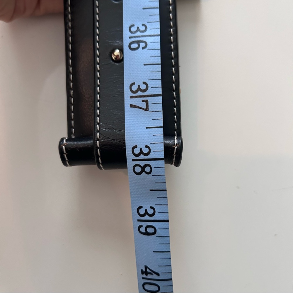 J. McLaughlin Black and Tan Wide Leather Waist Belt - Picture 7 of 7